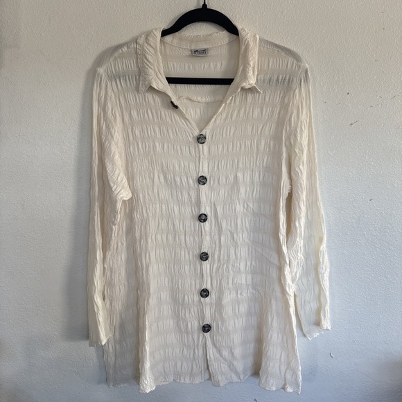 CP Shades Tops - CP Shades Ivory Crinckled Rayon Button Up Tunic Blouse Sz Small